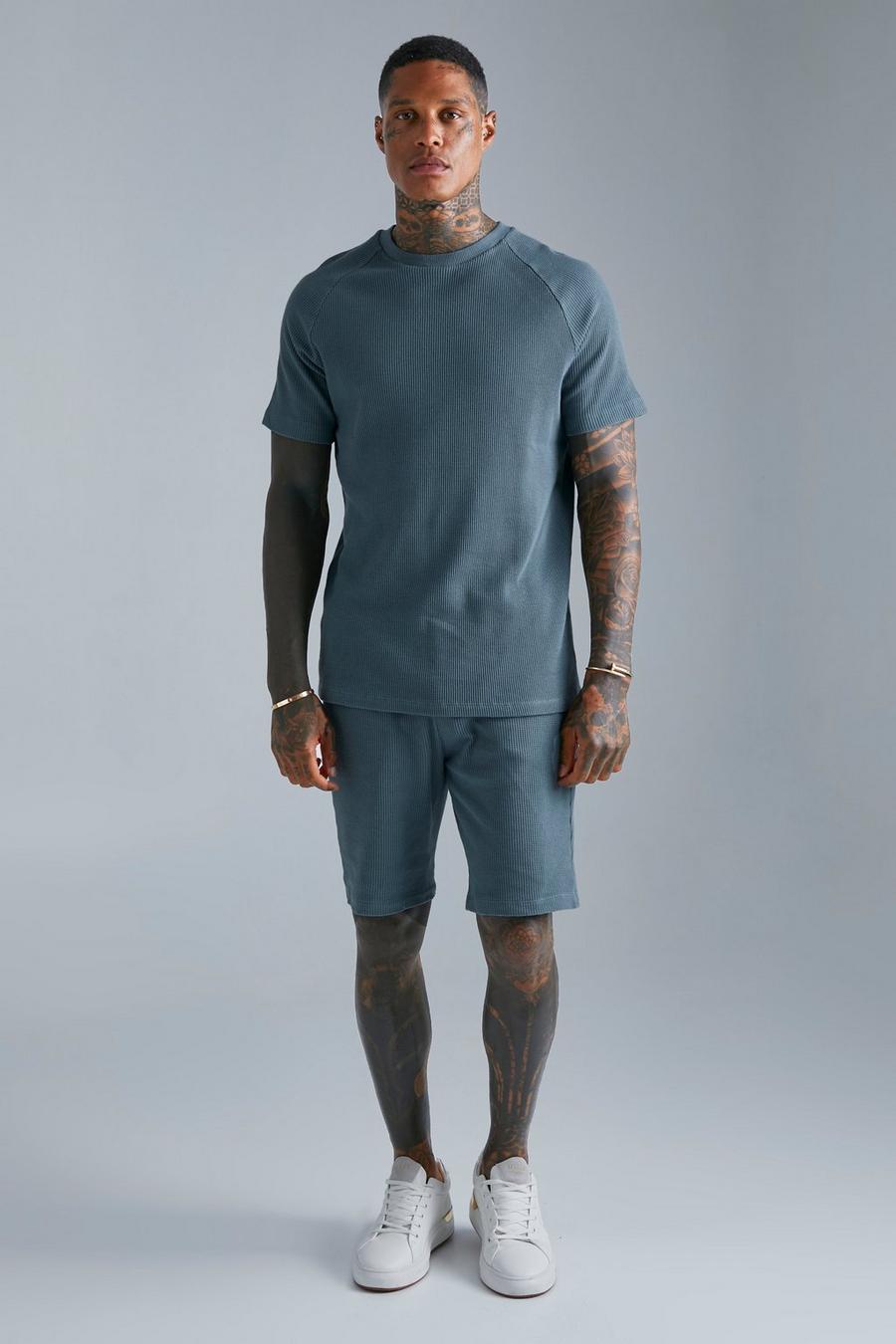 Slate blue blå T-shirt och shorts i slim fit image number 1