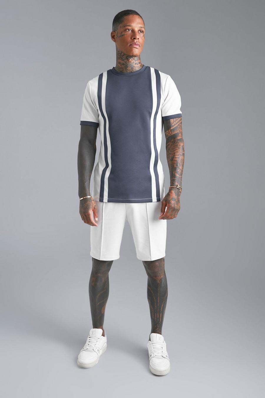 T-Shirt und Shorts mit Kontrast-Einsatz, Light grey grau