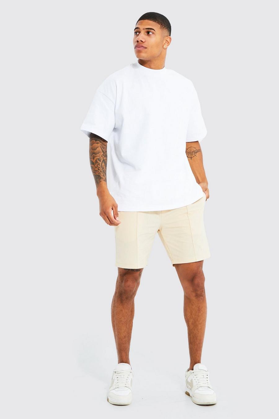 Sand beige Dik T-Shirt En Geweven Shorts Set