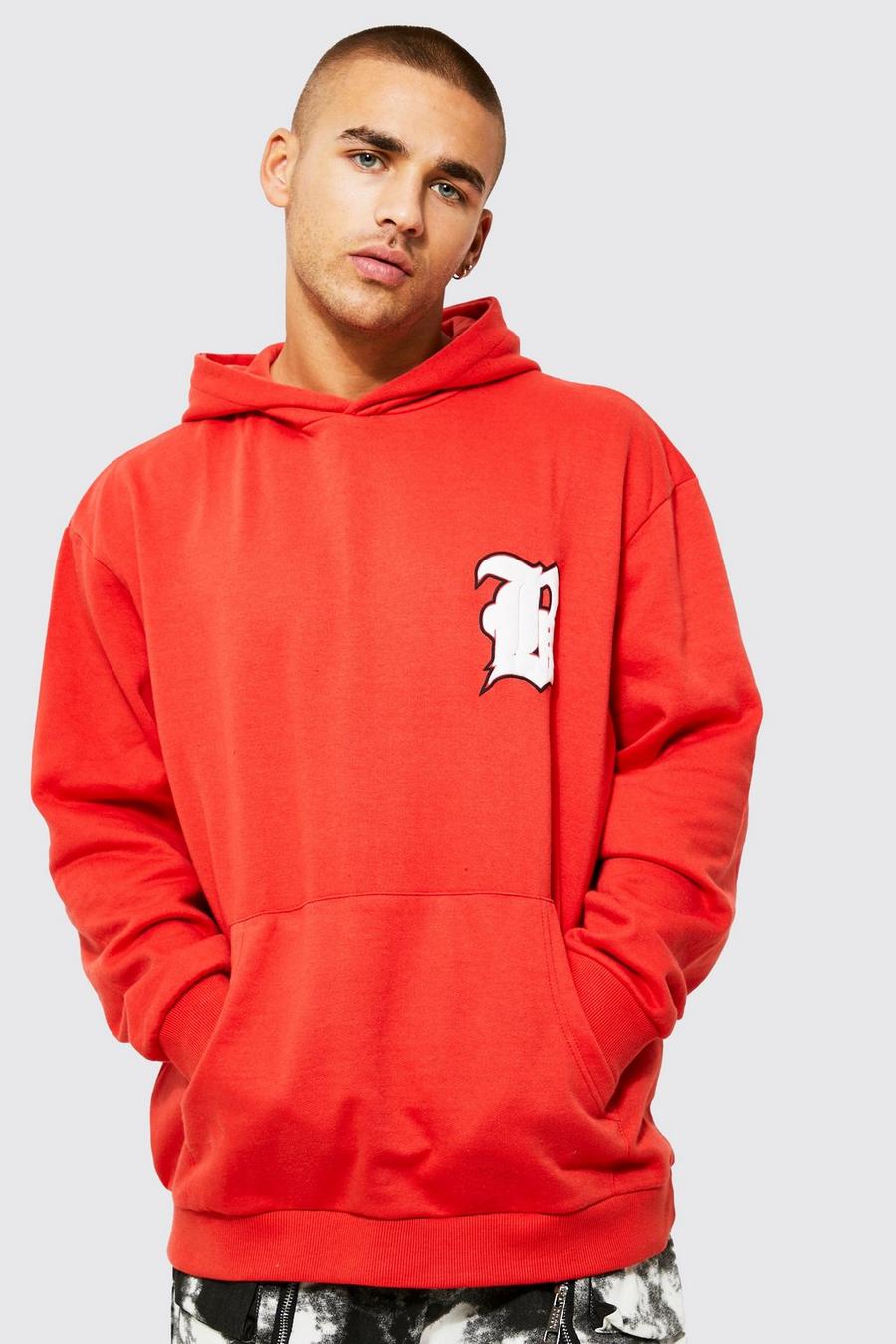 Red Lightweight Oversized B Print Hoodie image number 1