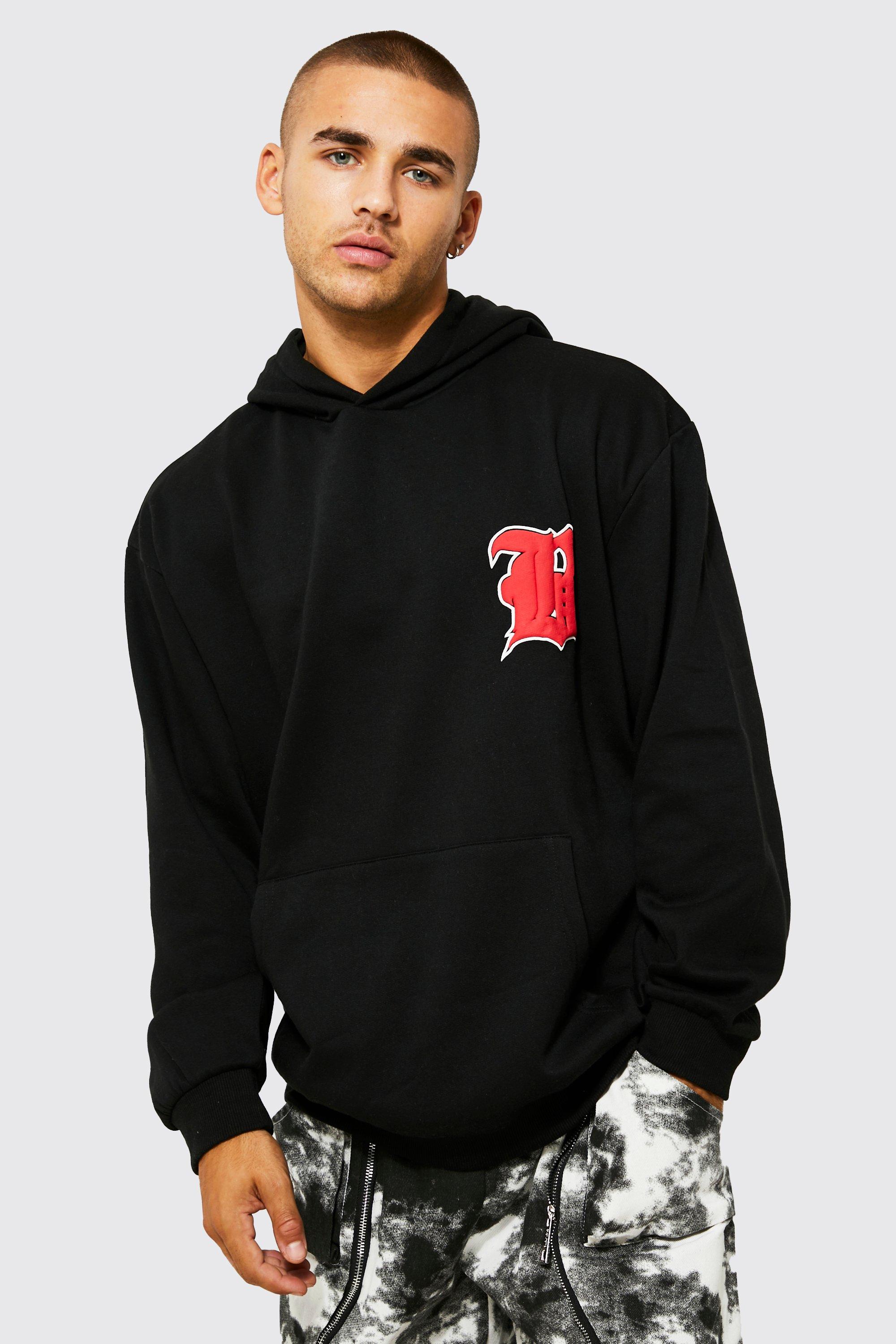 Men's Lightweight Oversized B Print Hoodie | Boohoo UK