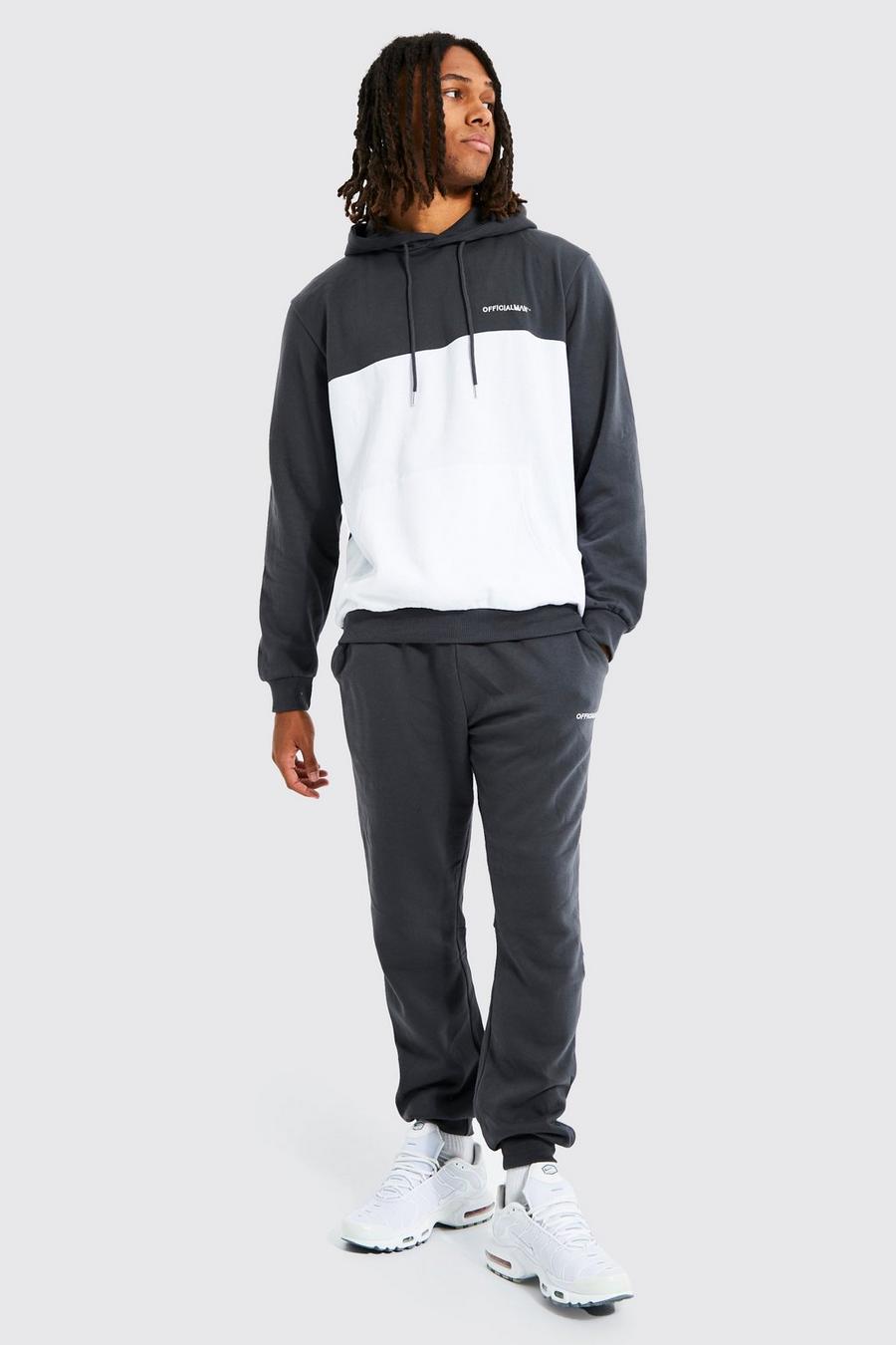 Charcoal Lightweight Colour Block Hooded Tracksuit image number 1
