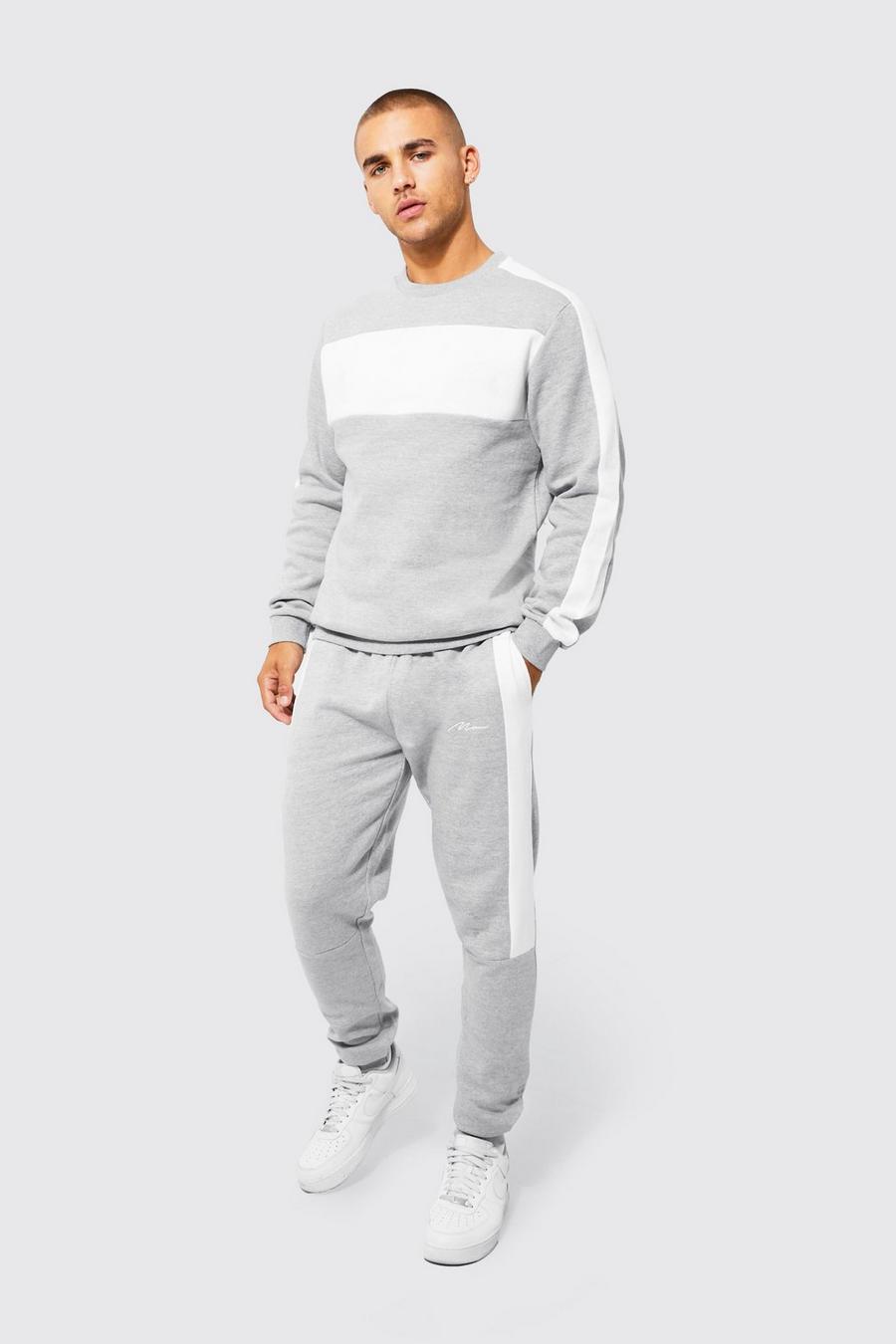 Grey marl gris Lightweight Colour Block Sweatshirt Tracksuit