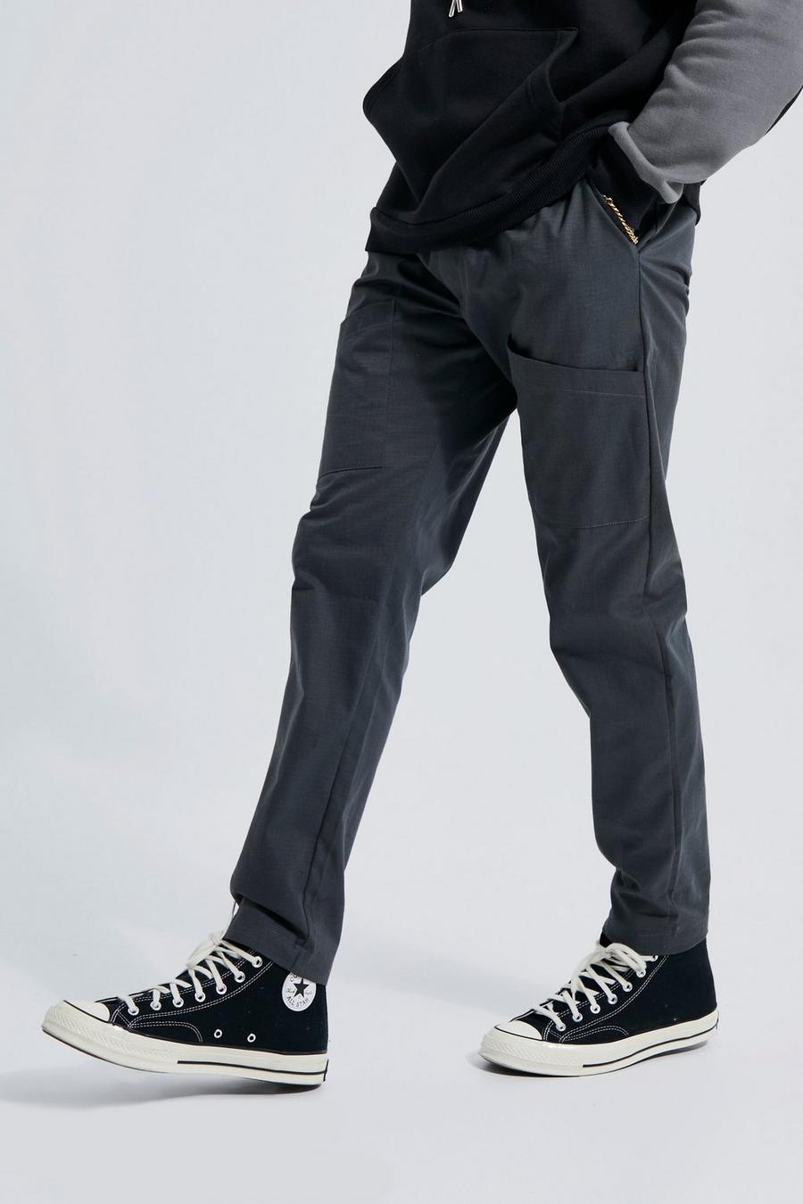 Pantalón cargo ajustado con costuras antidesgarros y cintura fija, Dark grey grigio