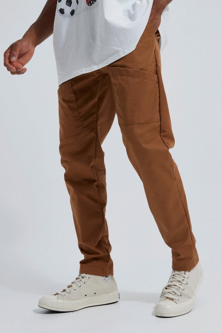 Pantaloni Cargo Slim Fit in twill e nylon ripstop, Tobacco marrón