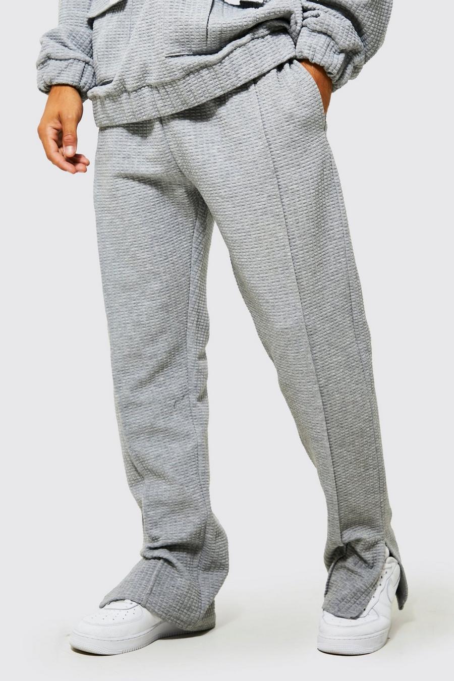 Pantalón deportivo de tela gofre gruesa con abertura en el bajo, Light grey image number 1
