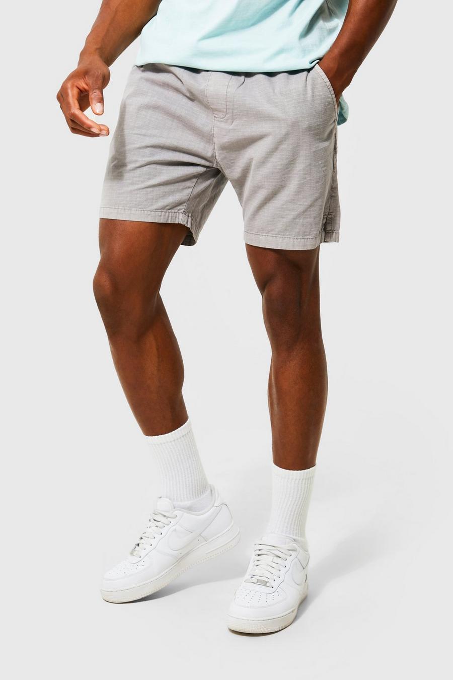 Grey Slim Fit Chino Shorts Met Elastische Taille image number 1