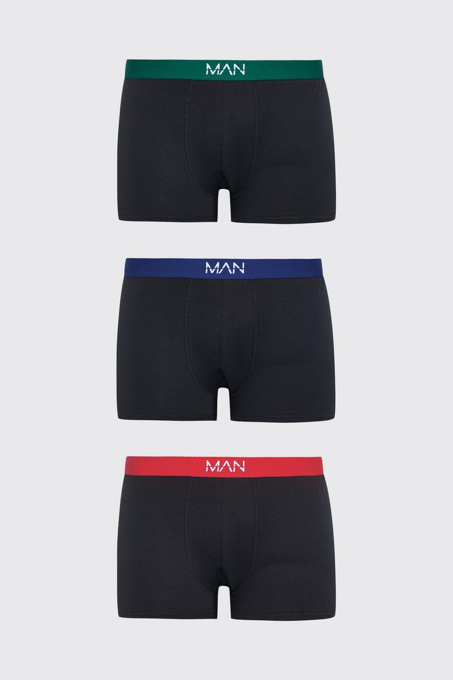 Black Plus Contrast Waistband 3 Pack Classic Boxer image number 1