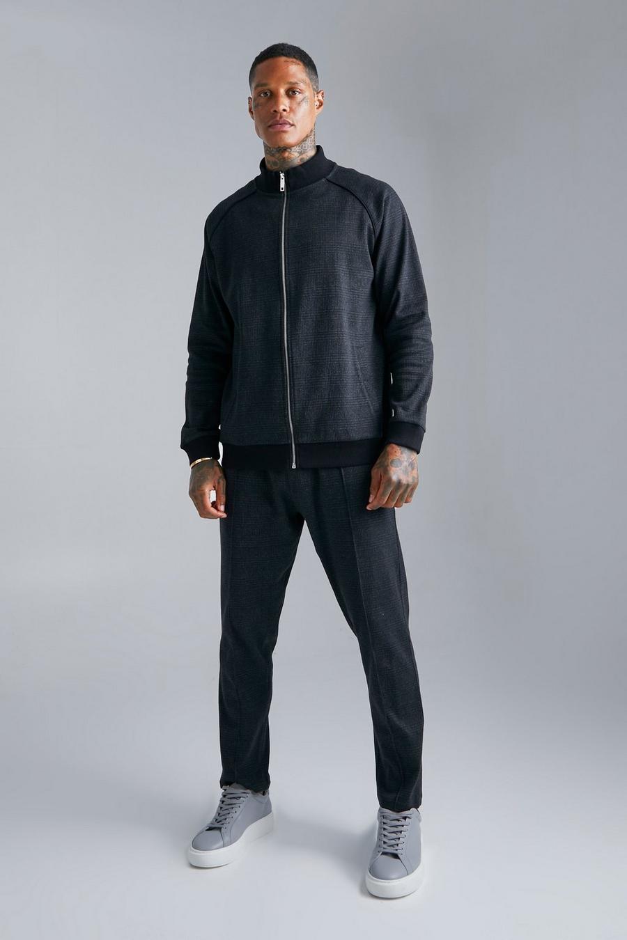Conjunto de pantalón deportivo y top sin mangas de jacquard con estampado de cuadros, Black negro image number 1