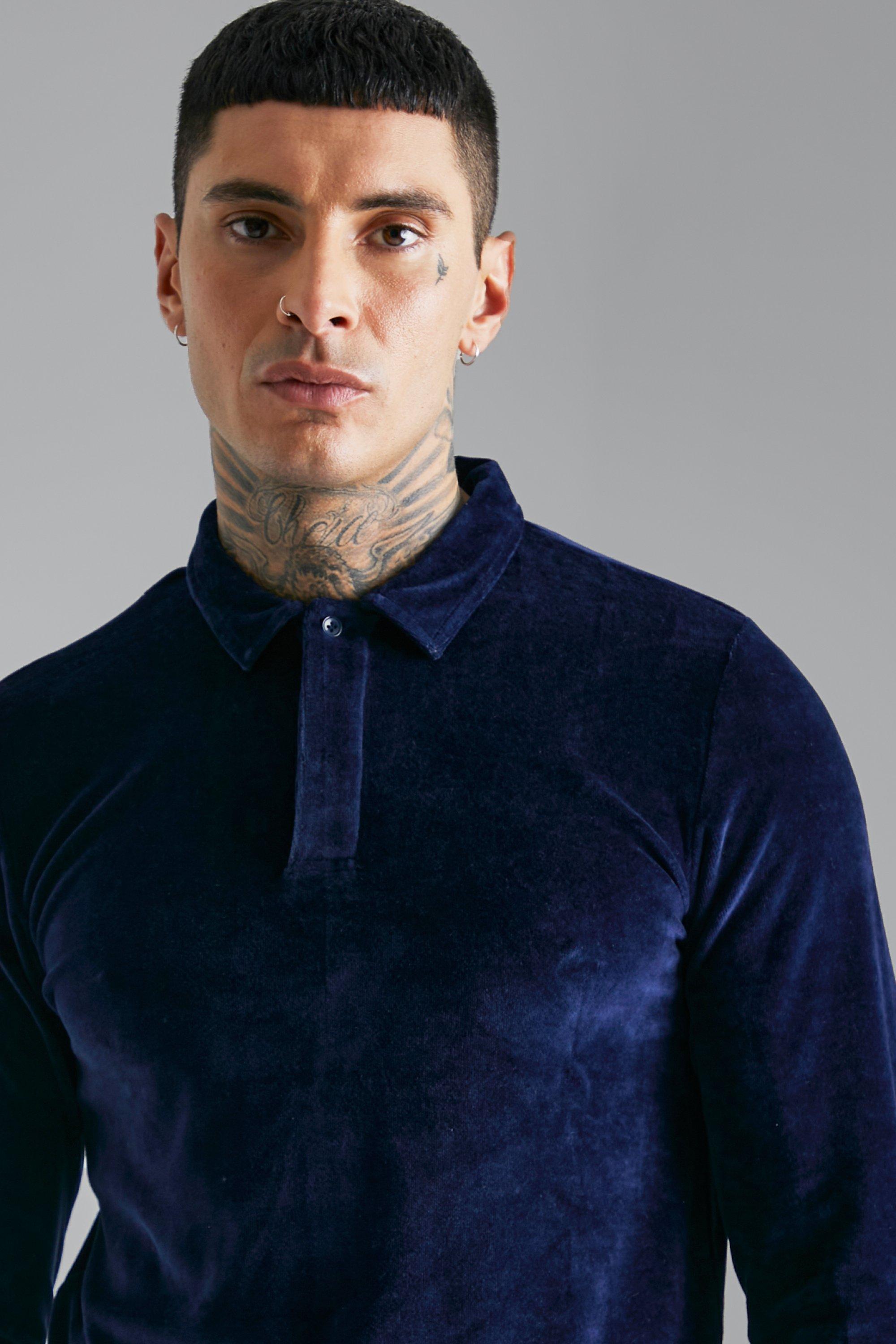 Polo en velours manches longues