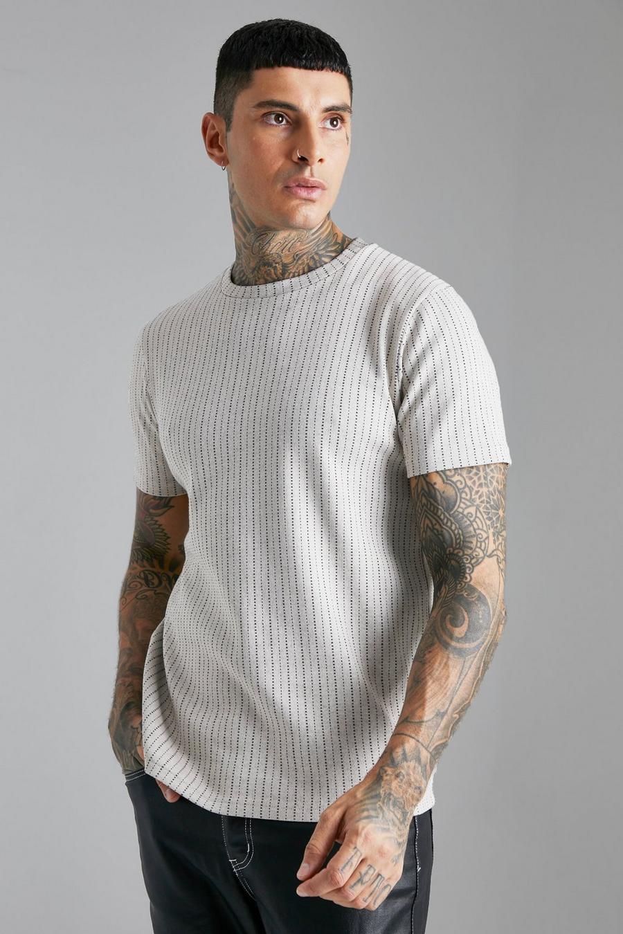 Ecru blanc Jacquard Stripe Slim T-shirt 