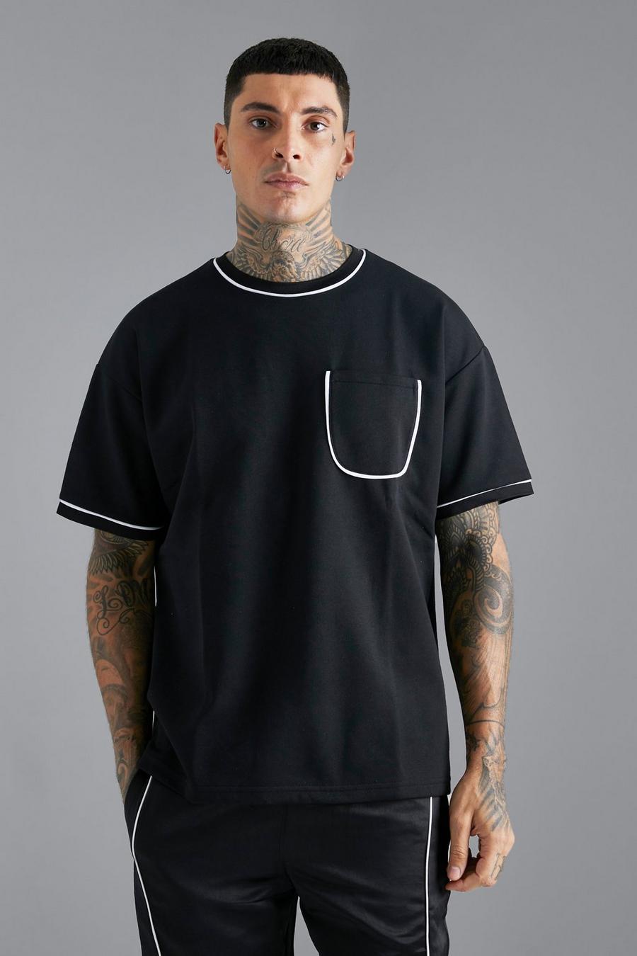 Black Interlock Oversized Piped T-shirt  image number 1