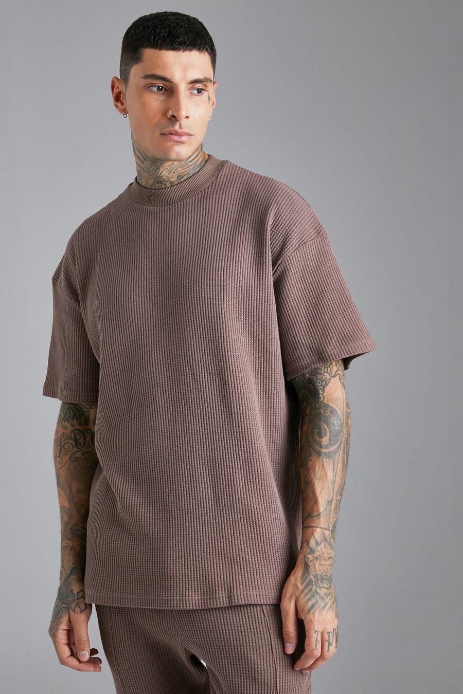 Coffee Oversized  Extended Neck Waffle T-shirt image number 1