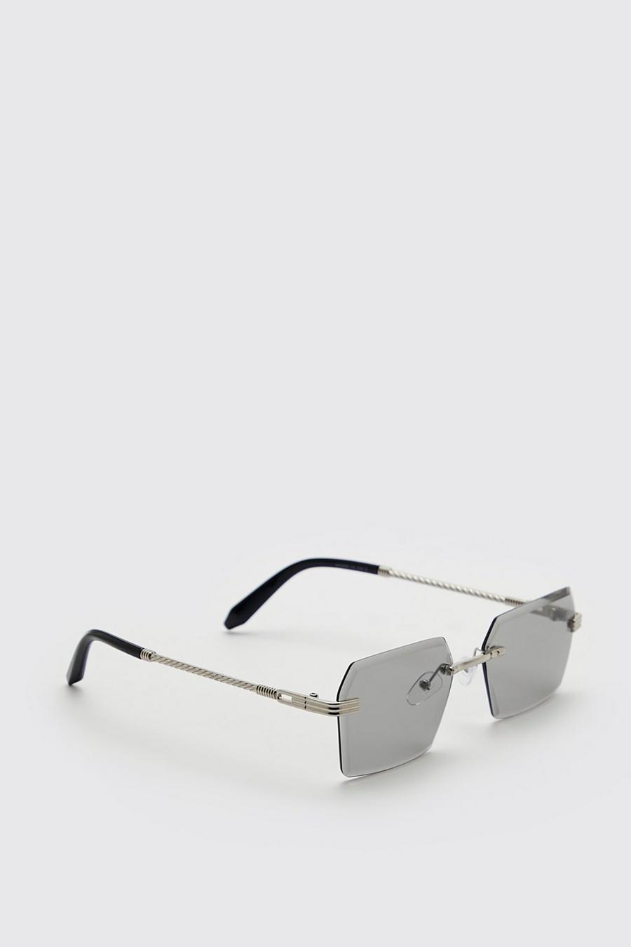 Silver Rectangle Lens Bevelled Sunglasses image number 1