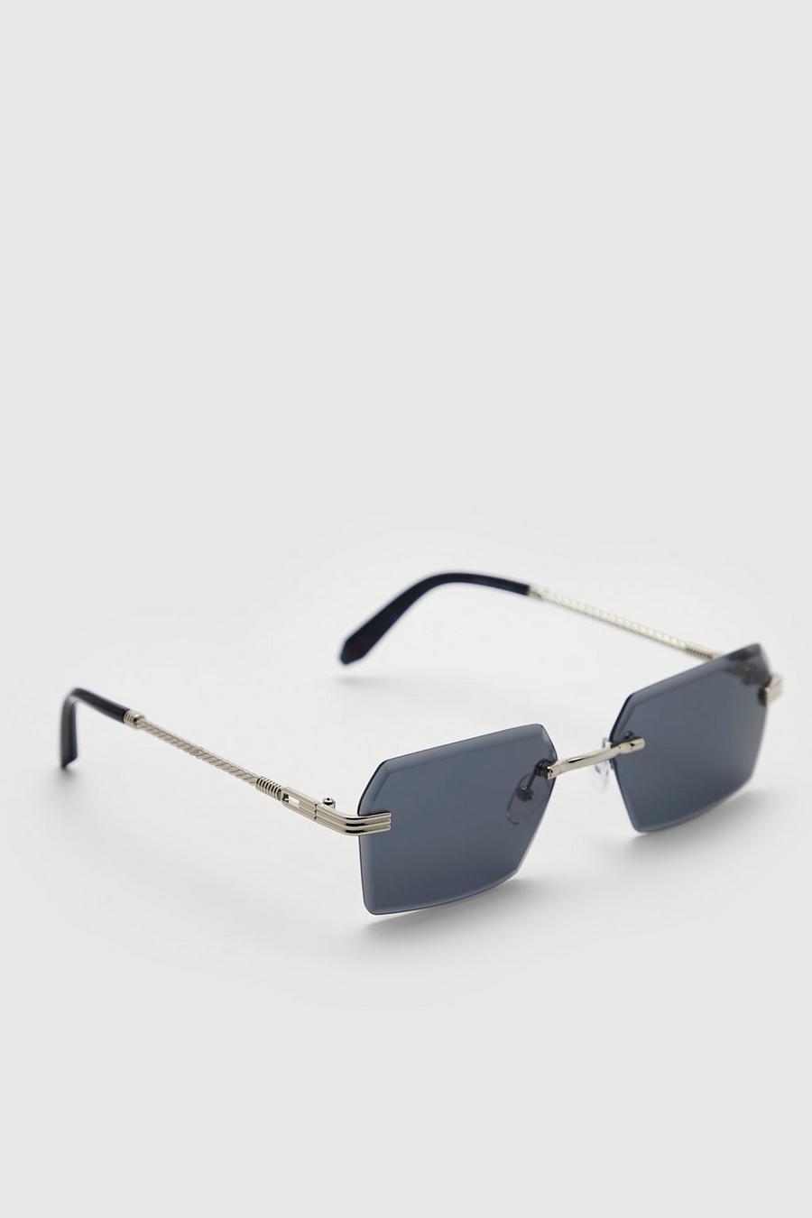Silver Rectangle Lens Bevelled Sunglasses