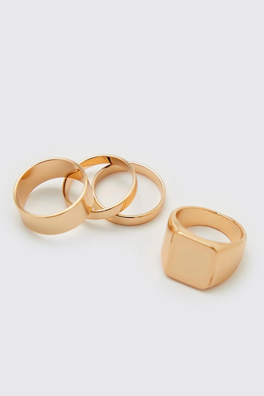 Pack de 4 anillos minimalistas, Gold metallizzato image number 1