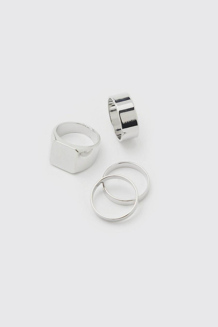 Silver argent 4 Pack Minimal Rings image number 1
