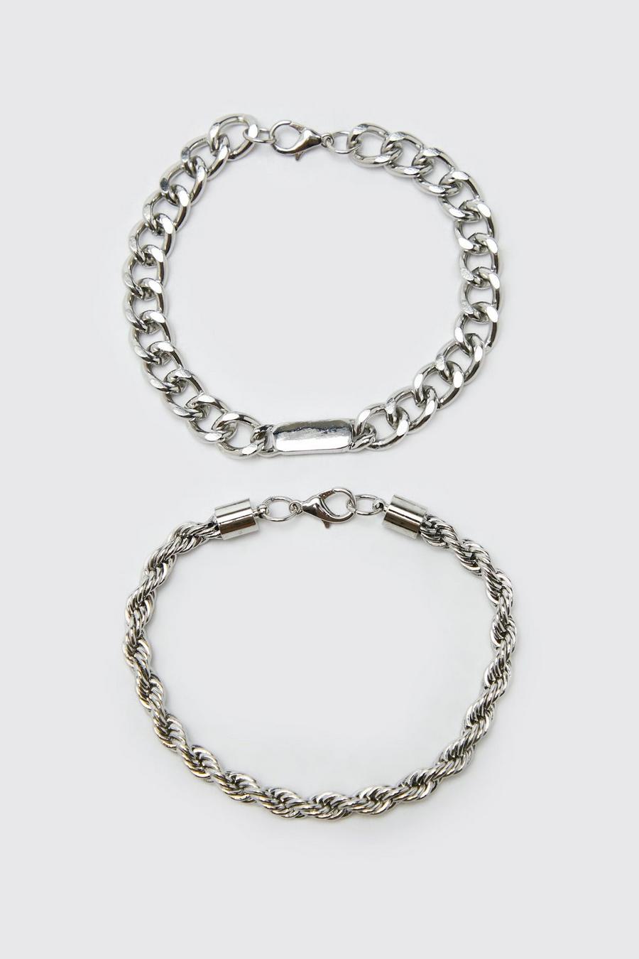 Silver 2 Pack Chain Bracelets image number 1
