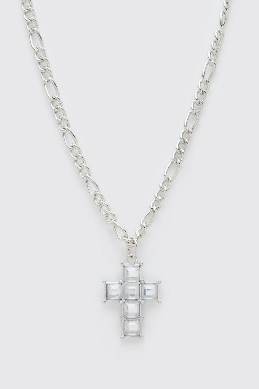 Silver Iced Cross Necklace