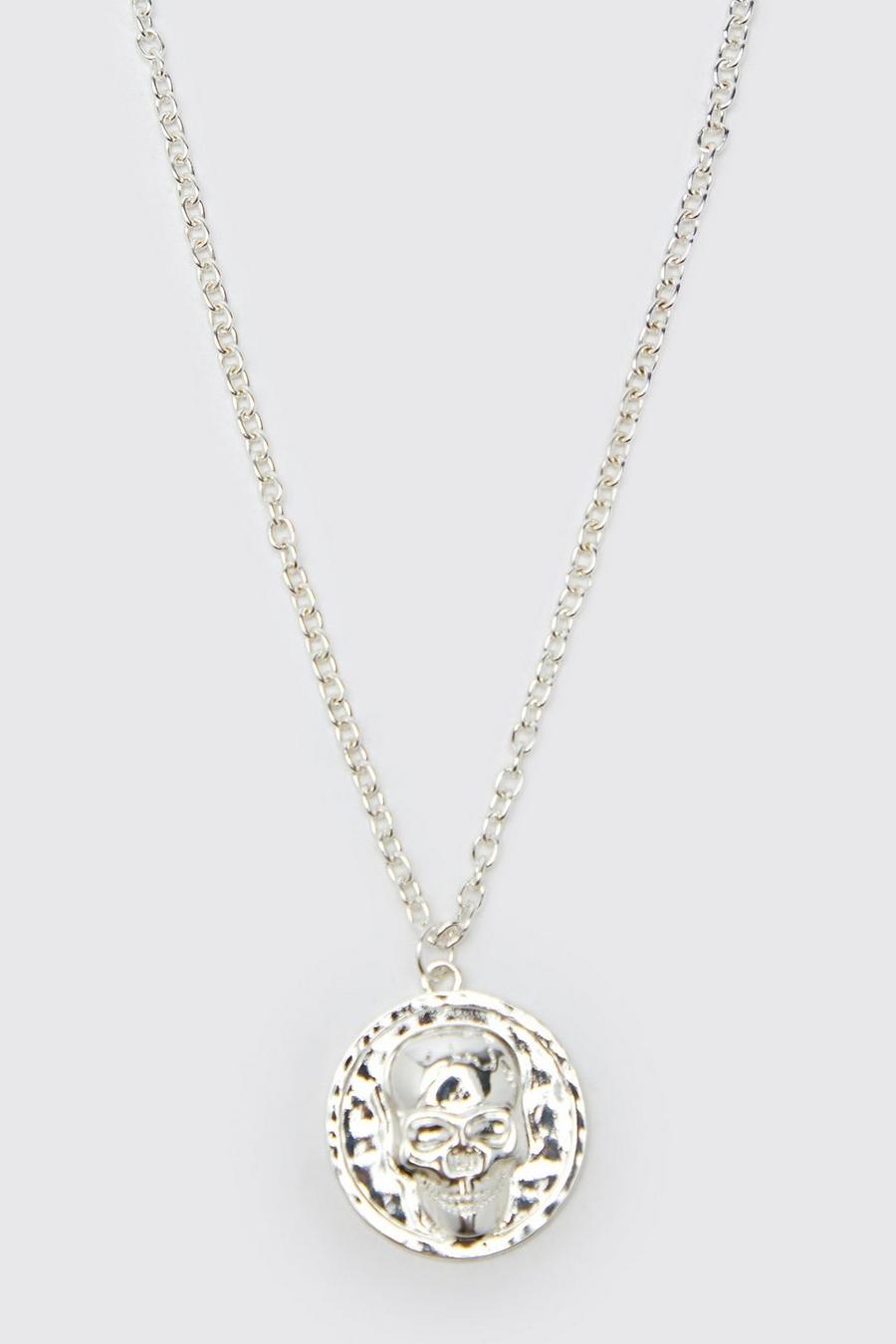 Silver Skull Pendant Chain Necklace image number 1