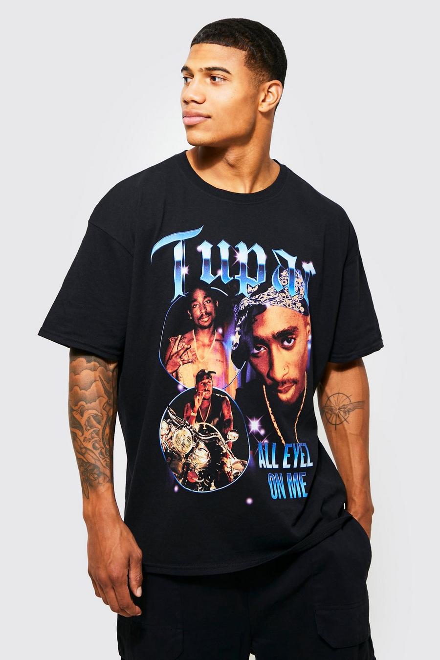 Black svart Tupac Oversize t-shirt med tryck image number 1