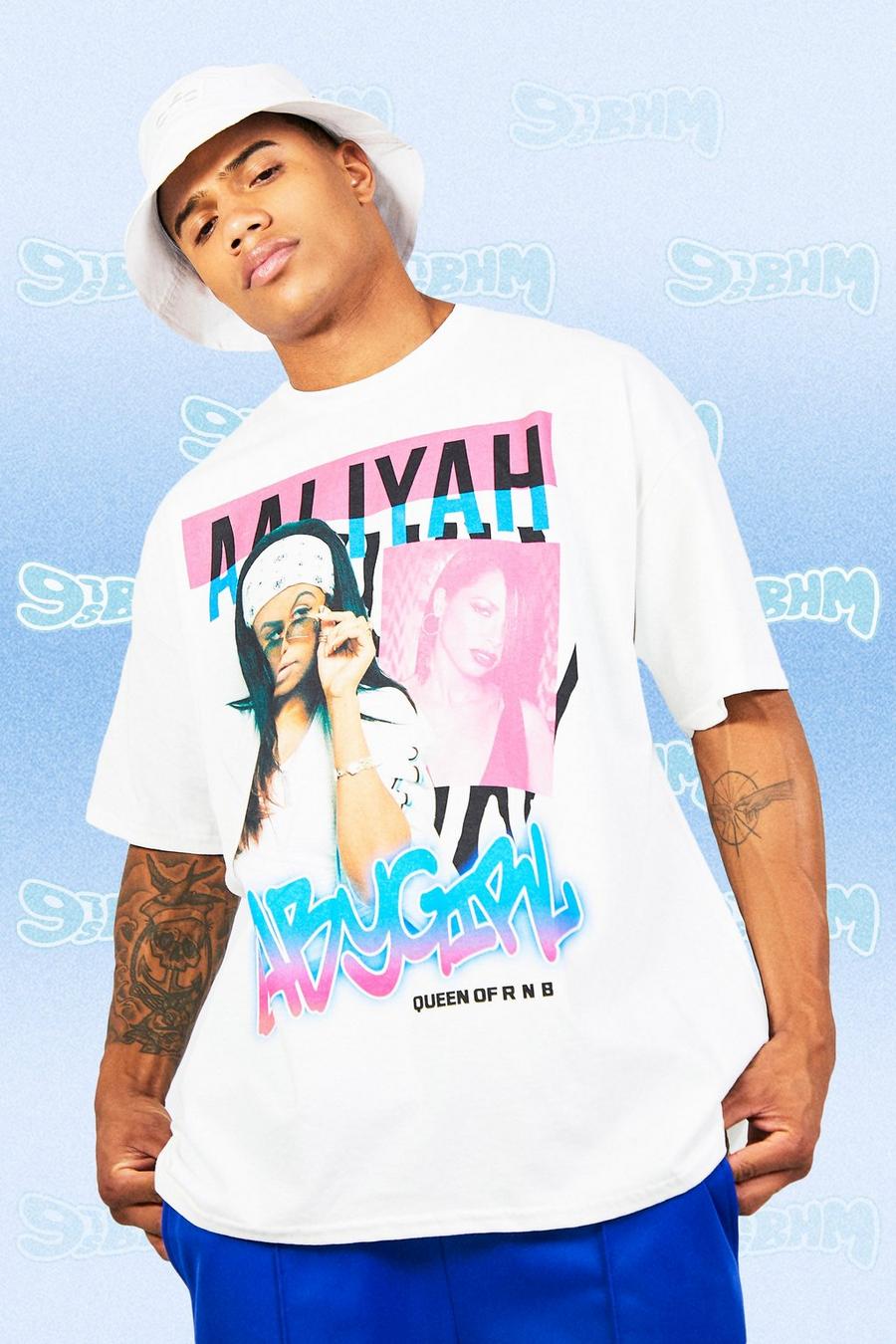 White Oversized Vintage Aaliyah License T-shirt image number 1