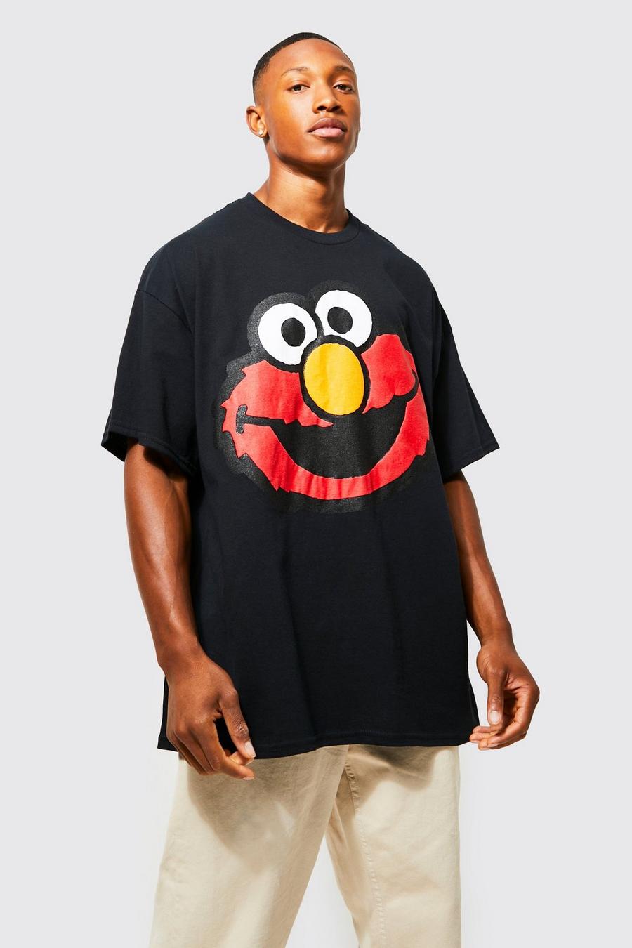 Black Oversized Elmo Puff Print License T-shirt image number 1