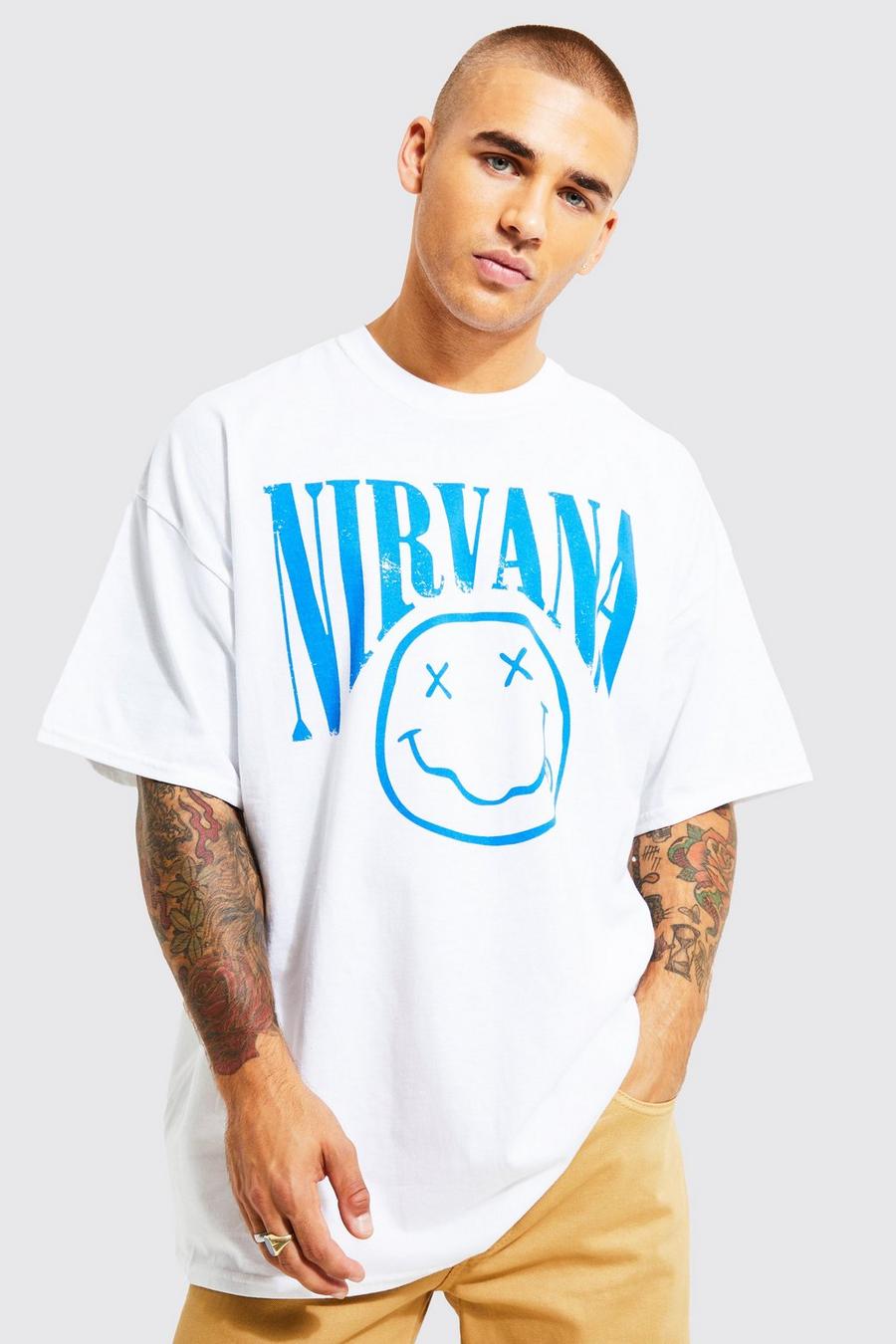 White Oversized Gelicenseerd Nirvana T-Shirt Met Voor- En Rug Opdruk image number 1