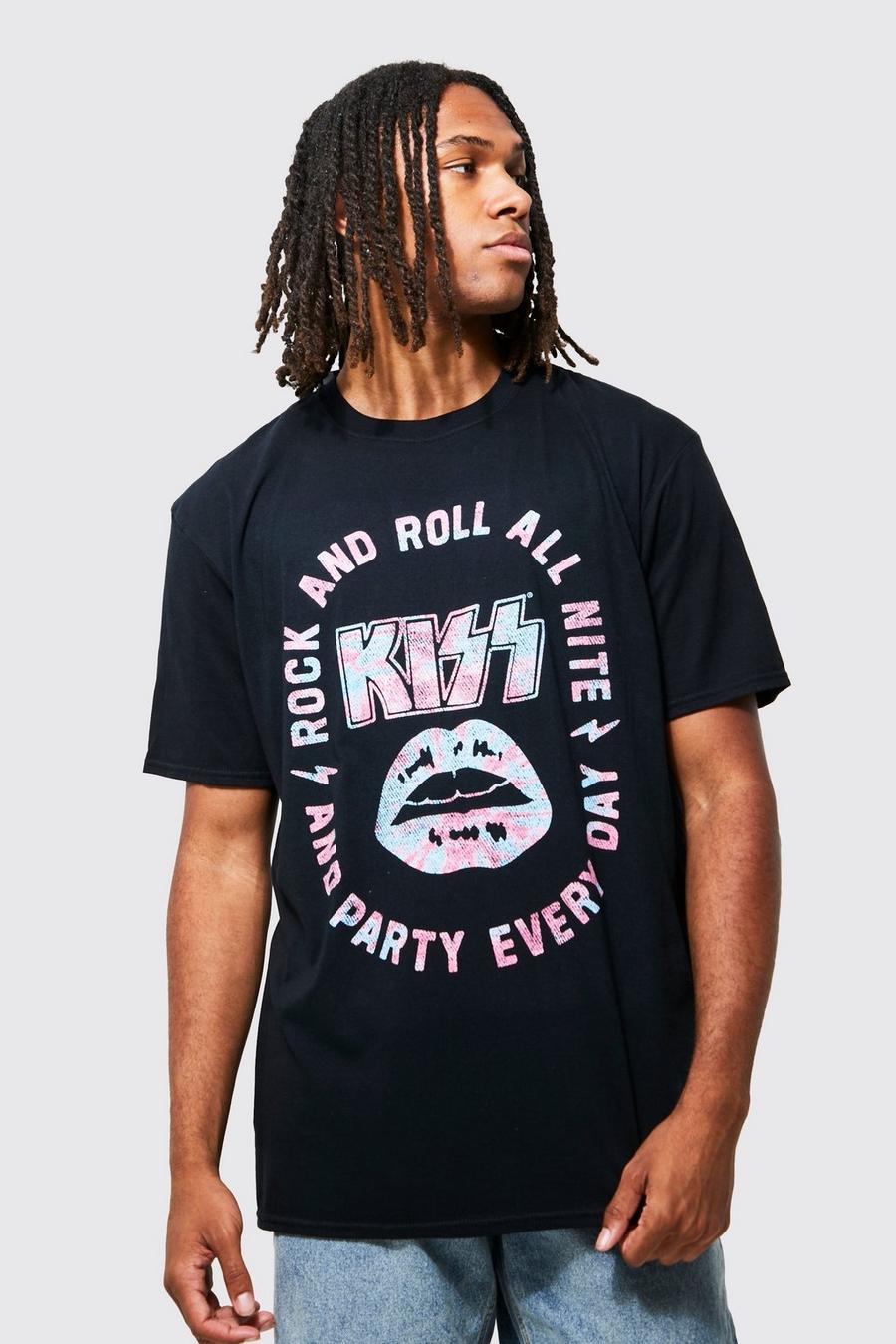 Black Oversized Tie Dye Kiss Infill License T-shirt image number 1
