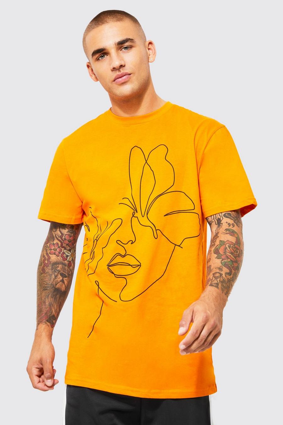 Orange Longline Line Graphic T-shirt image number 1