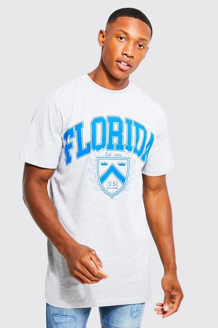 Grey marl Longline varsity Florida Graphic T-shirt image number 1