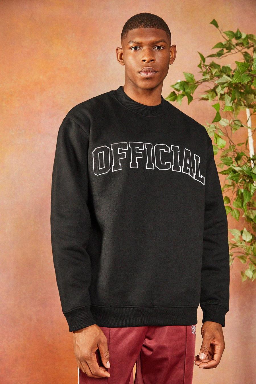 Black Oversized Extended Neck Applique Sweatshirt image number 1