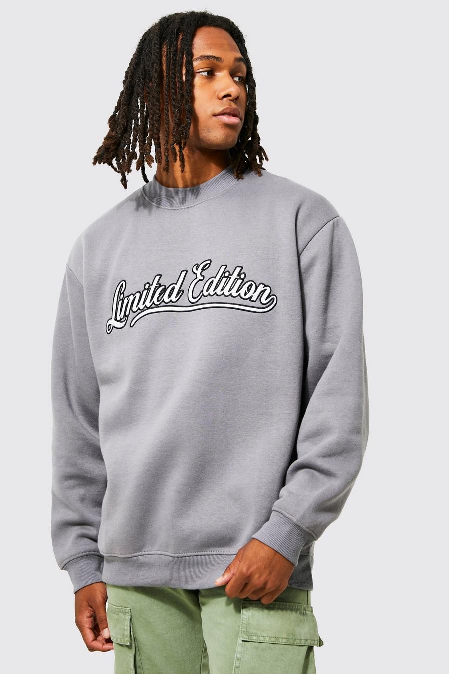 Charcoal Oversized Extended Neck Applique Sweatshirt image number 1