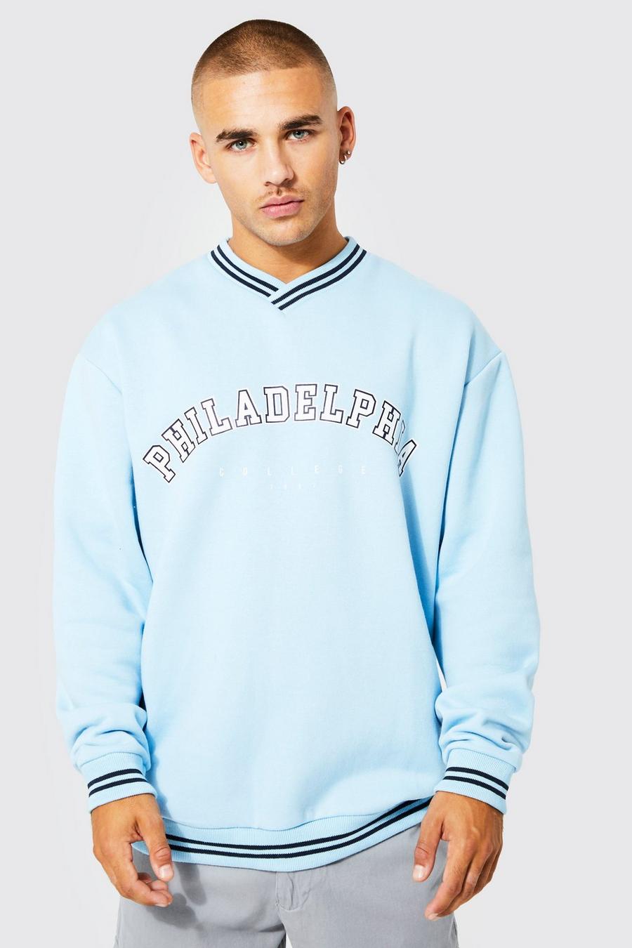 Pale blue Oversized Varsity Graphic Sweatshirt