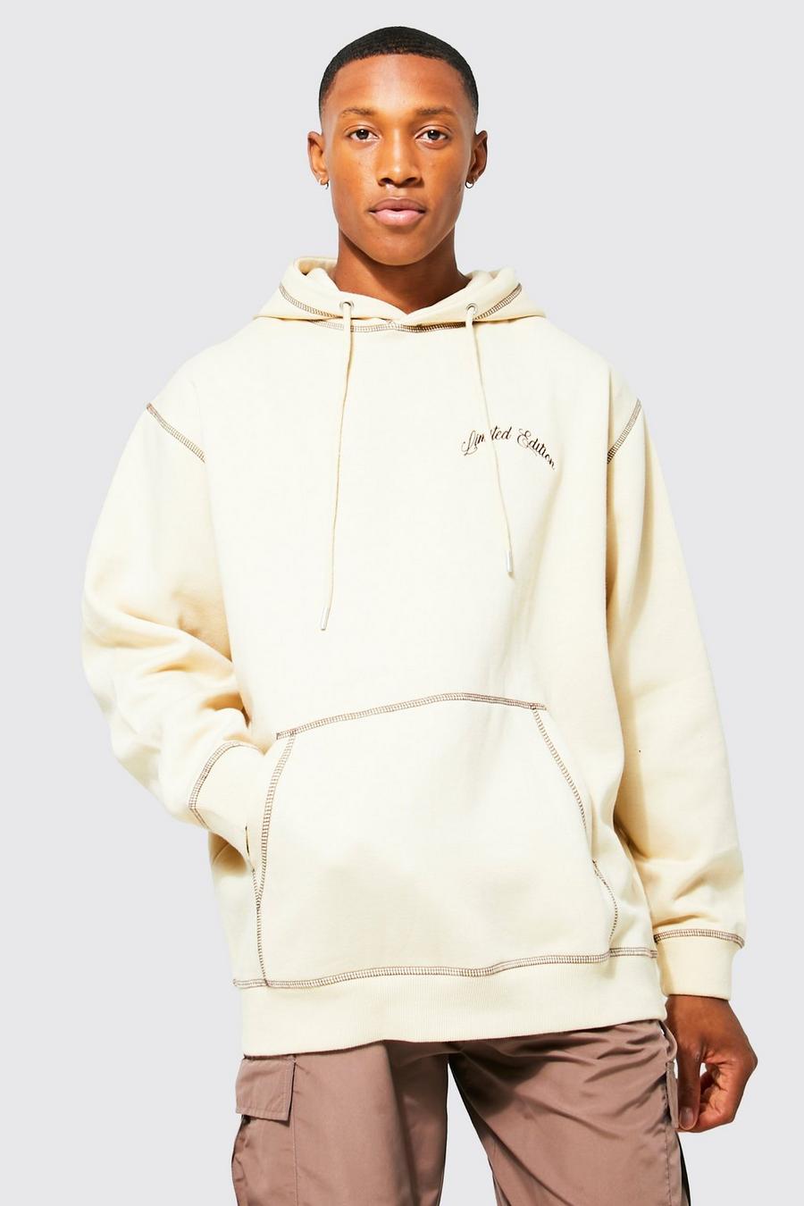 Sand Oversized Contrast Stitch Graphic Hoodie image number 1