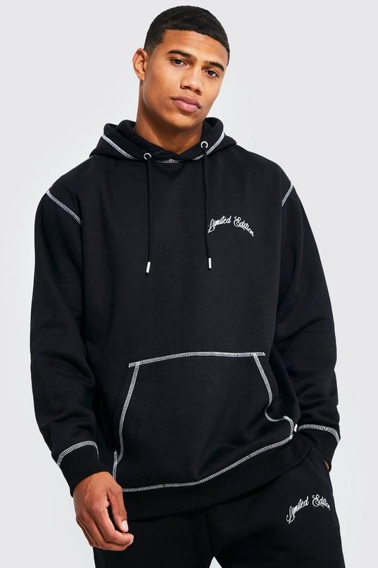 Oversized Contrast Stitch Graphic Hoodie | boohoo