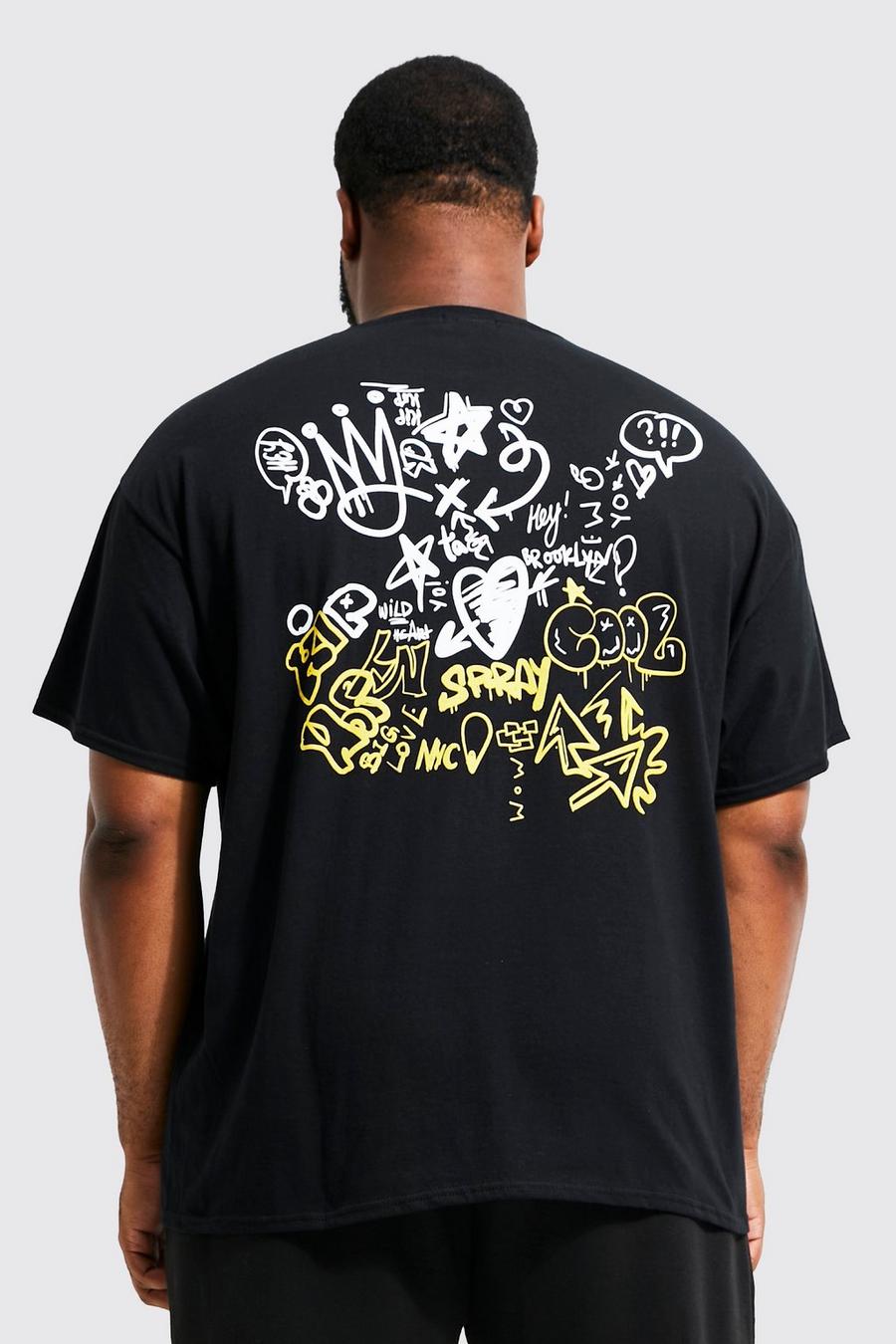 Black negro Plus Graffiti Doodle Print T-shirt
