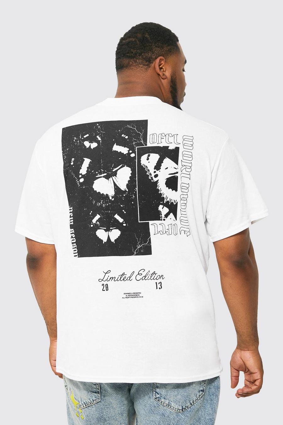 T-shirt Plus Size oversize con farfalle e girocollo esteso, White bianco