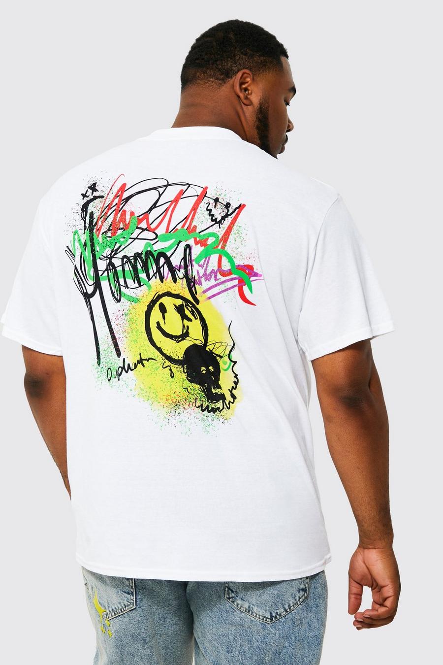 White Plus Oversized Extended Neck Doodle T-shirt image number 1