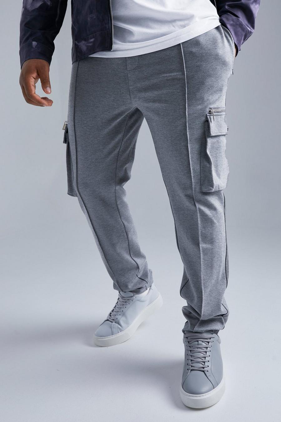 Plus luxuriöse Slim-Fit Cargo-Hose mit elastischem Bund, Charcoal gris