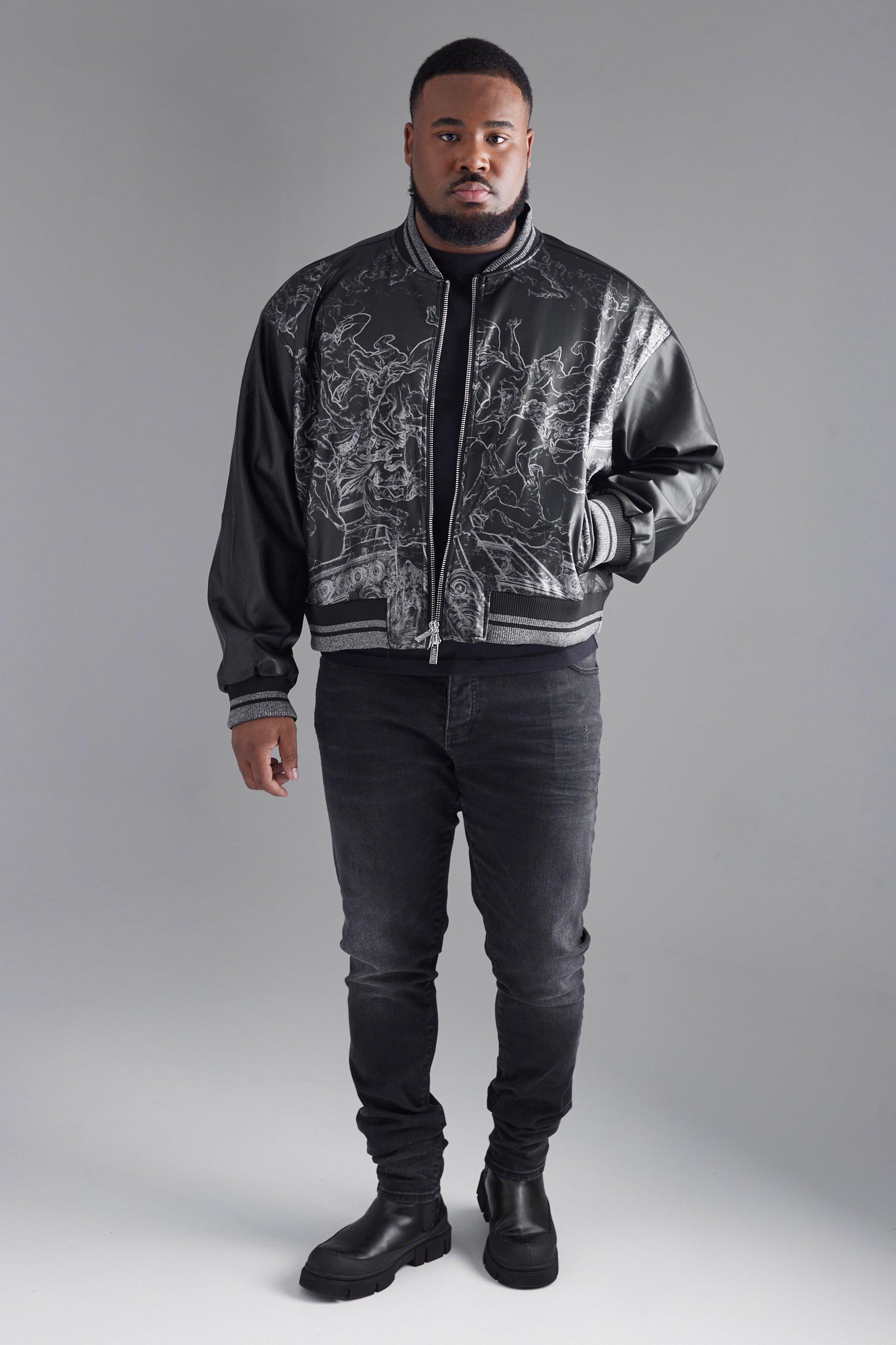 Plus Boxy Foil Print Nylon Bomber Jacket