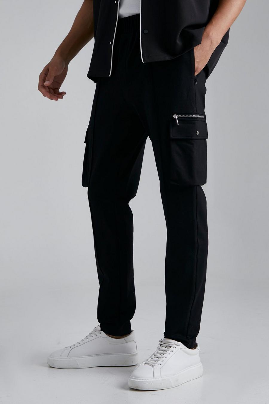 Black Tall Sim Fit Elastic Waist Luxe Cargo Pant image number 1