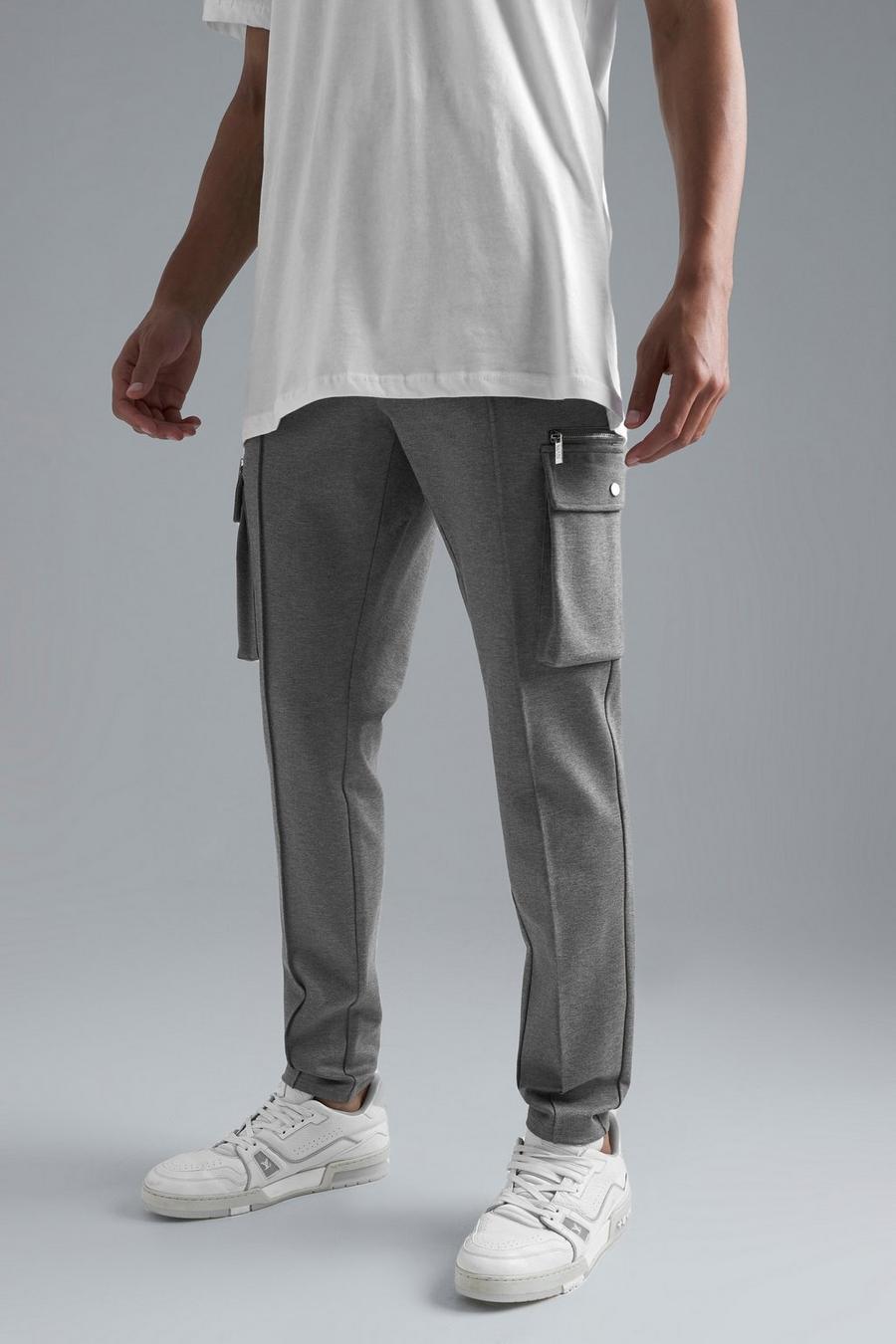Pantaloni Cargo Tall Slim Fit Luxe con vita elasticizzata, Charcoal image number 1