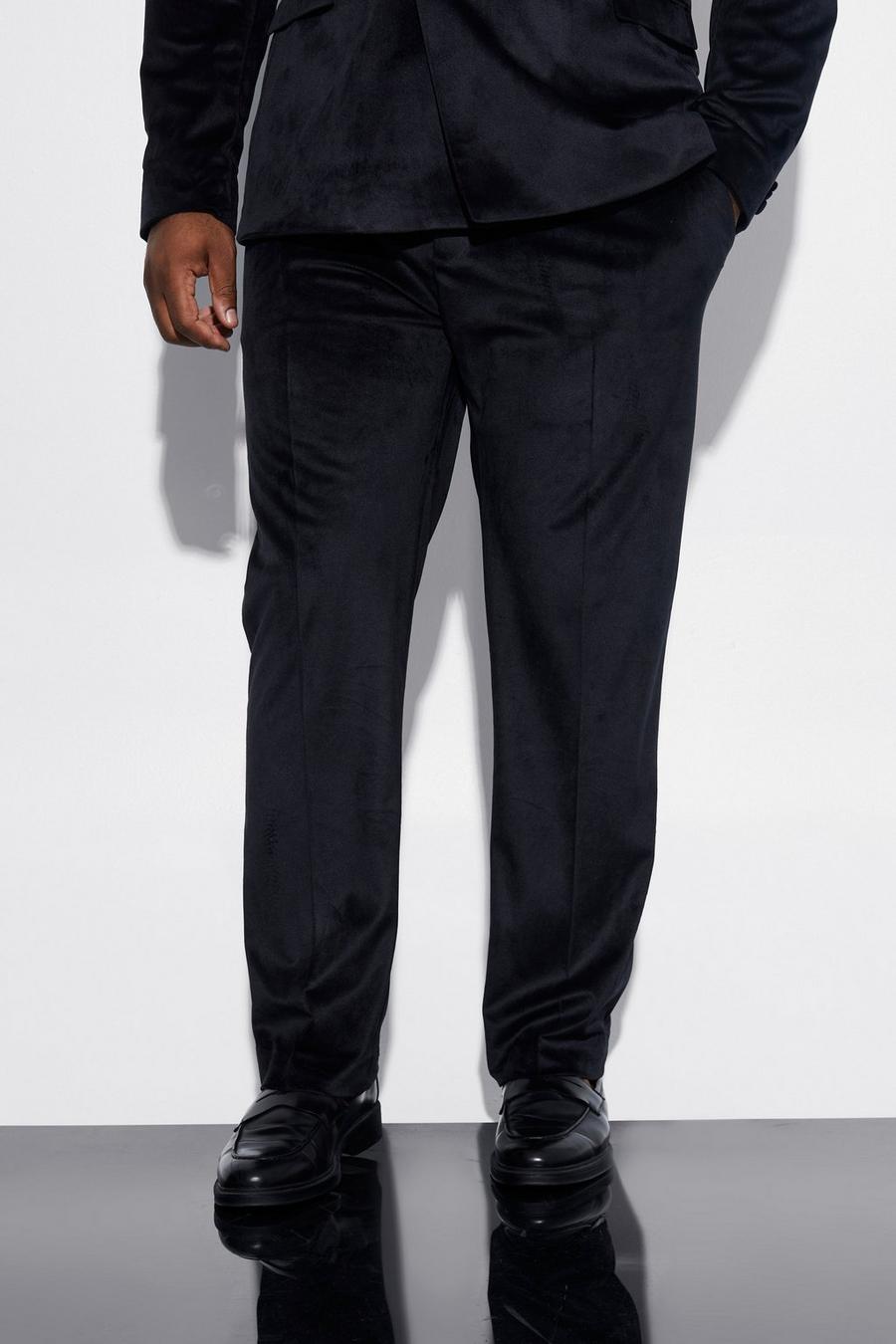 Grande taille - Pantalon de costume slim en velours, Black schwarz image number 1