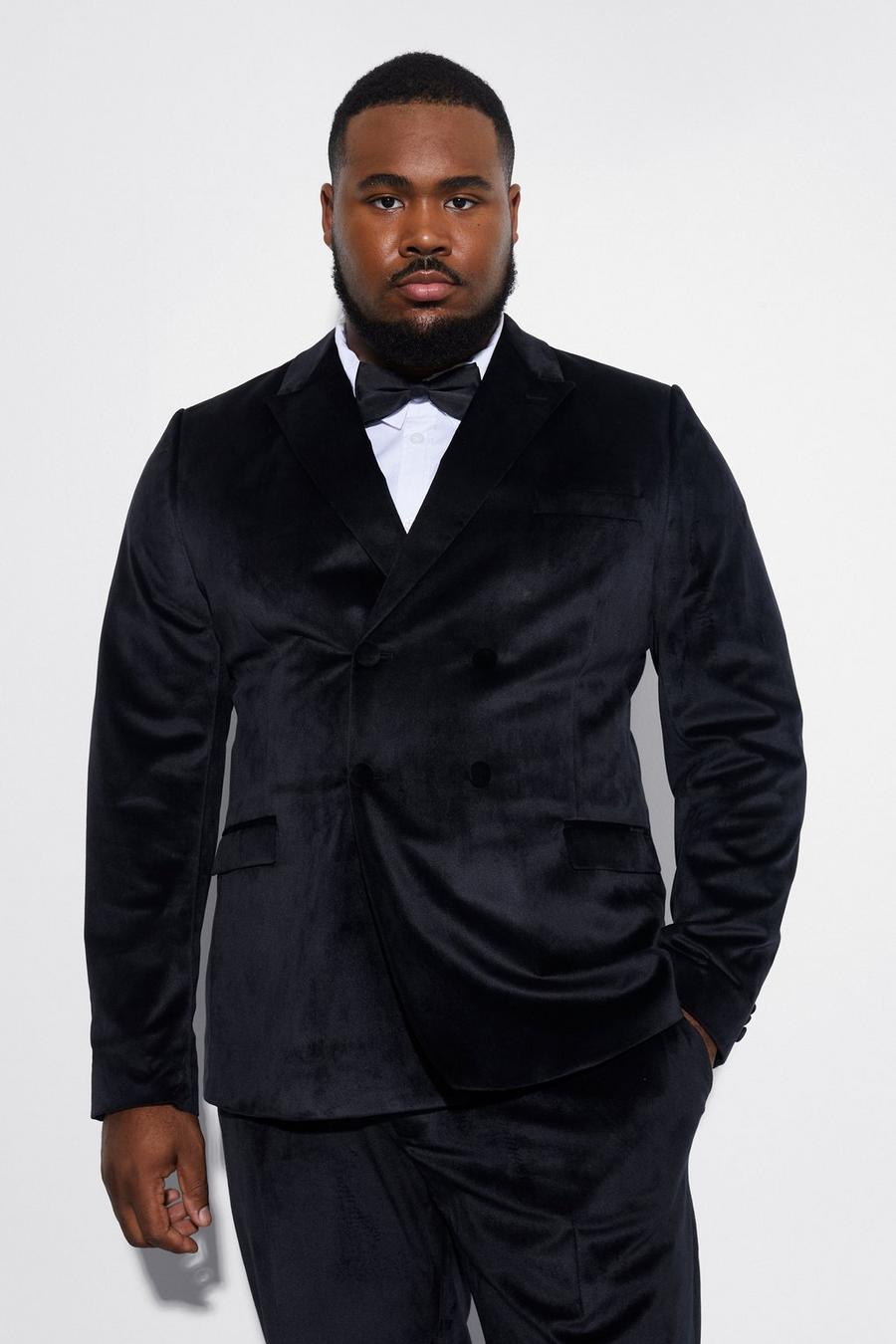 Black noir Plus Slim Velour Double Breasted Suit Jacket