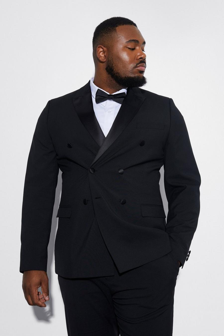 Black svart Plus Skinny Tuxedo Double Breasted Suit Jacket image number 1