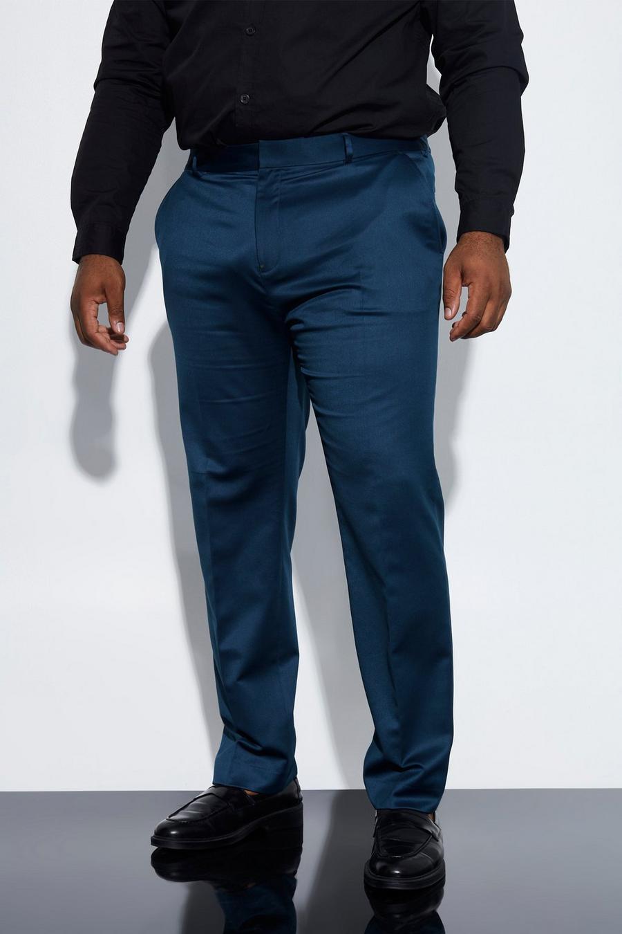 Pantaloni Smoking Plus Size Skinny Fit in raso, Navy blu oltremare
