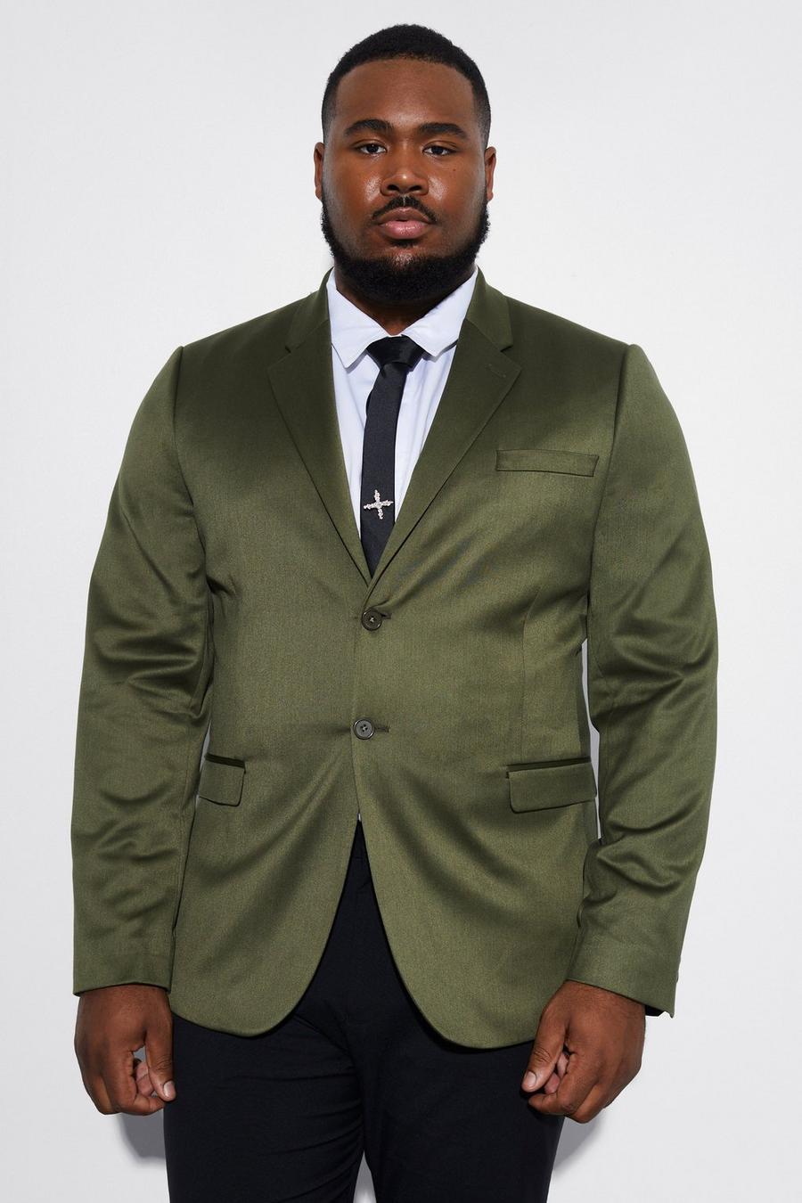 Olive green Plus Skinny Satin Suit Jacket