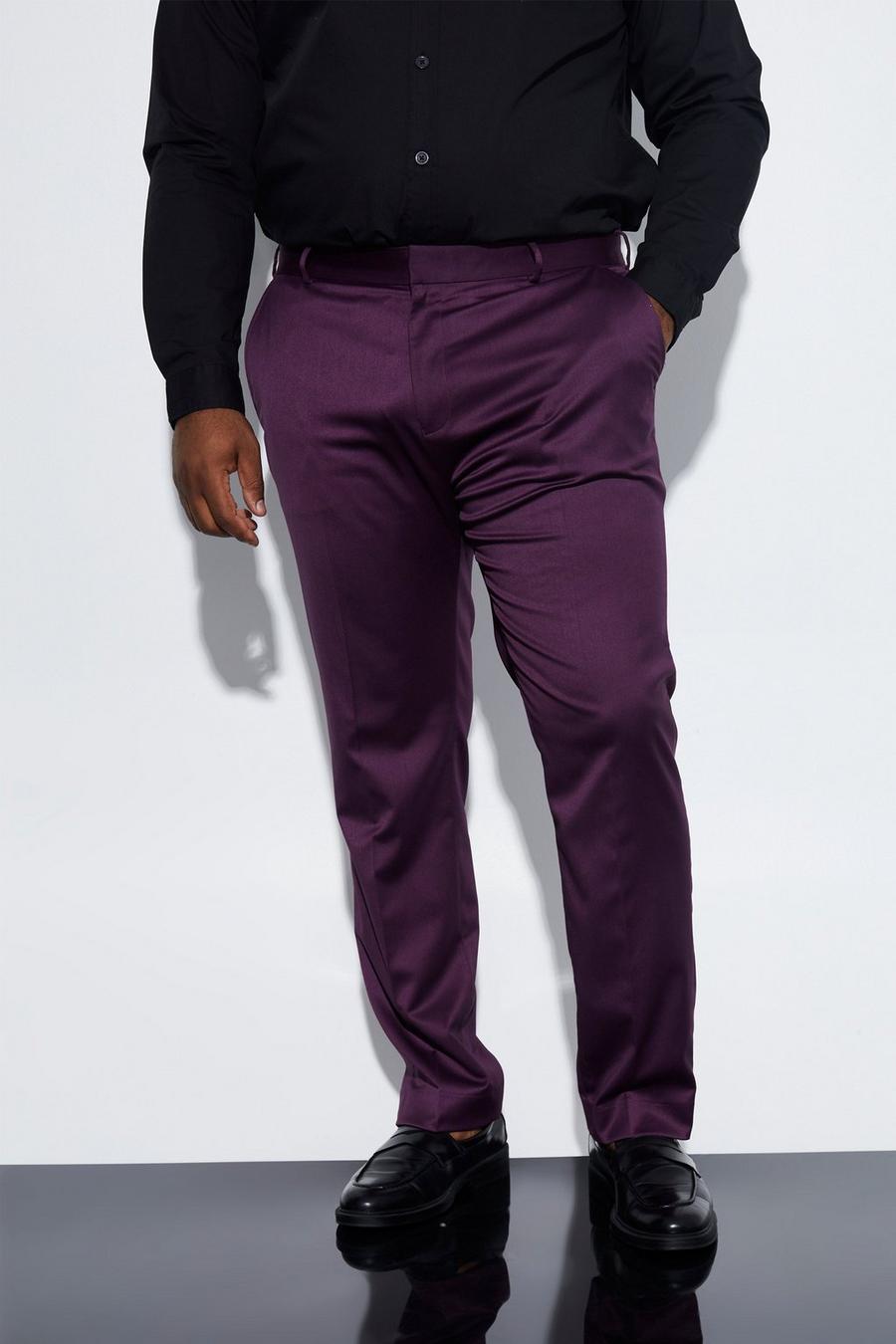 סגול מכנסי חליפה מסאטן בגזרת סקיני, מידות גדולות image number 1