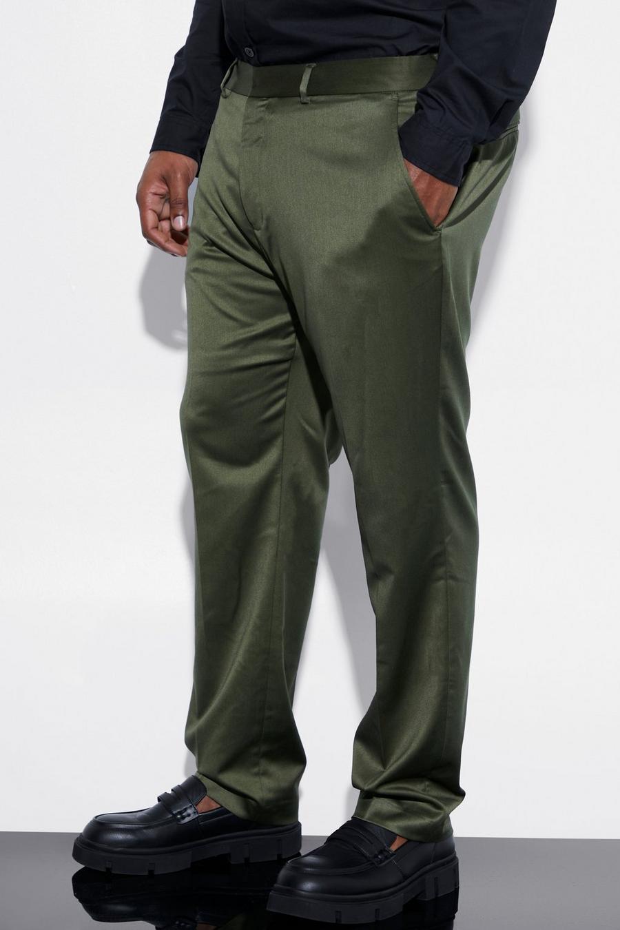 Olive green Plus Skinny Satin Suit Trousers